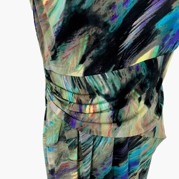Marvin Richards Women's Size 6 -8 Abstract Sleeveless Sheath Dress Peacock - Picture 7 of 7